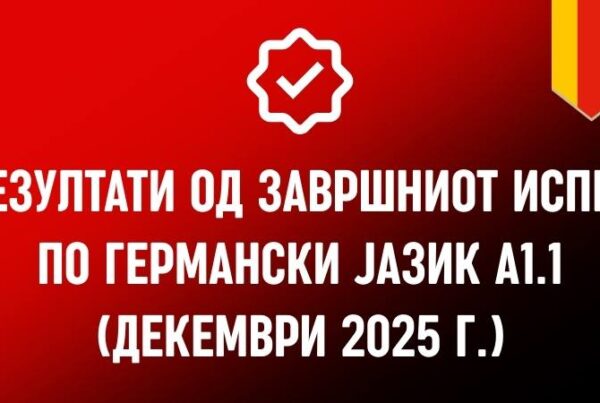 Резултати од завршниот испит по германски јазик A1.1 (Декември 2025 г.)